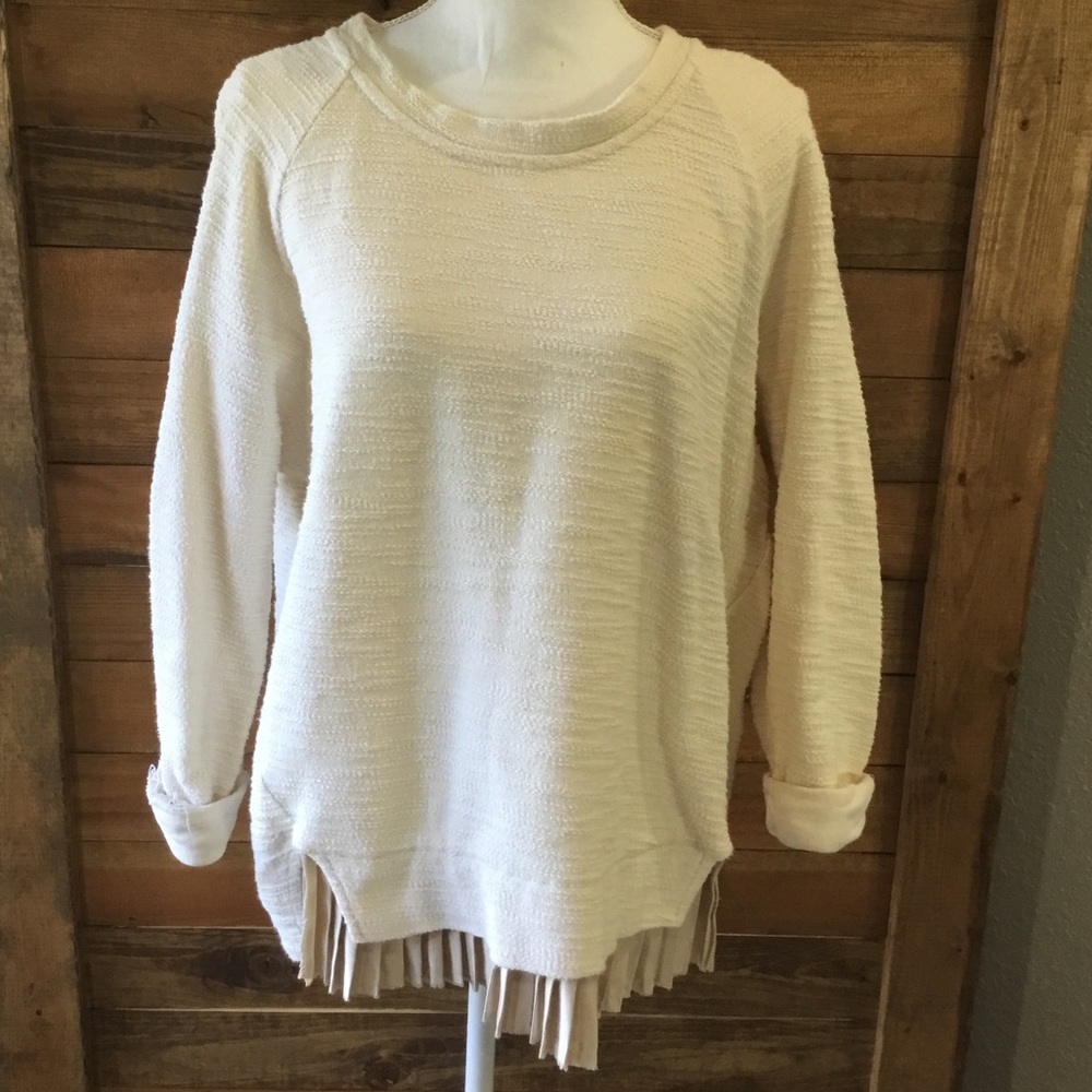 Anthropologie Undiscovered Eye Textured Pullover Ivory Pleated Hem Size Small